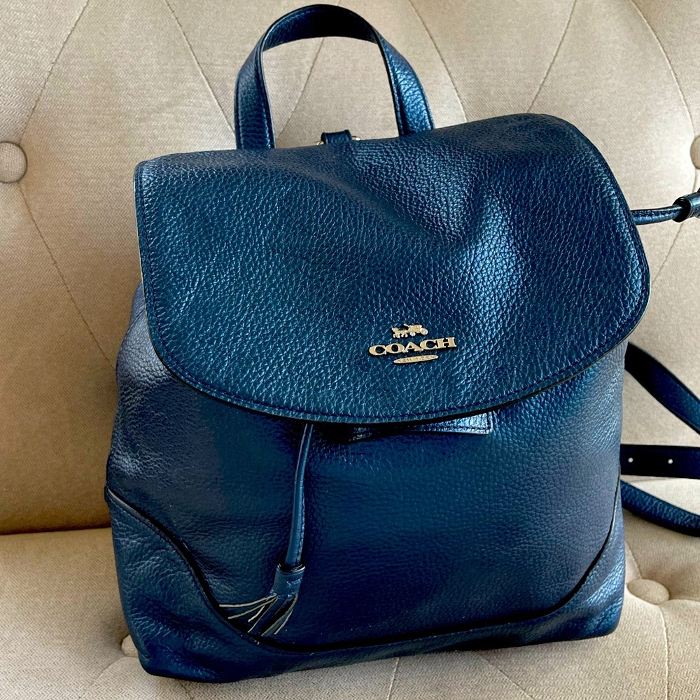 This beautiful Coach backpack is eye catching.
